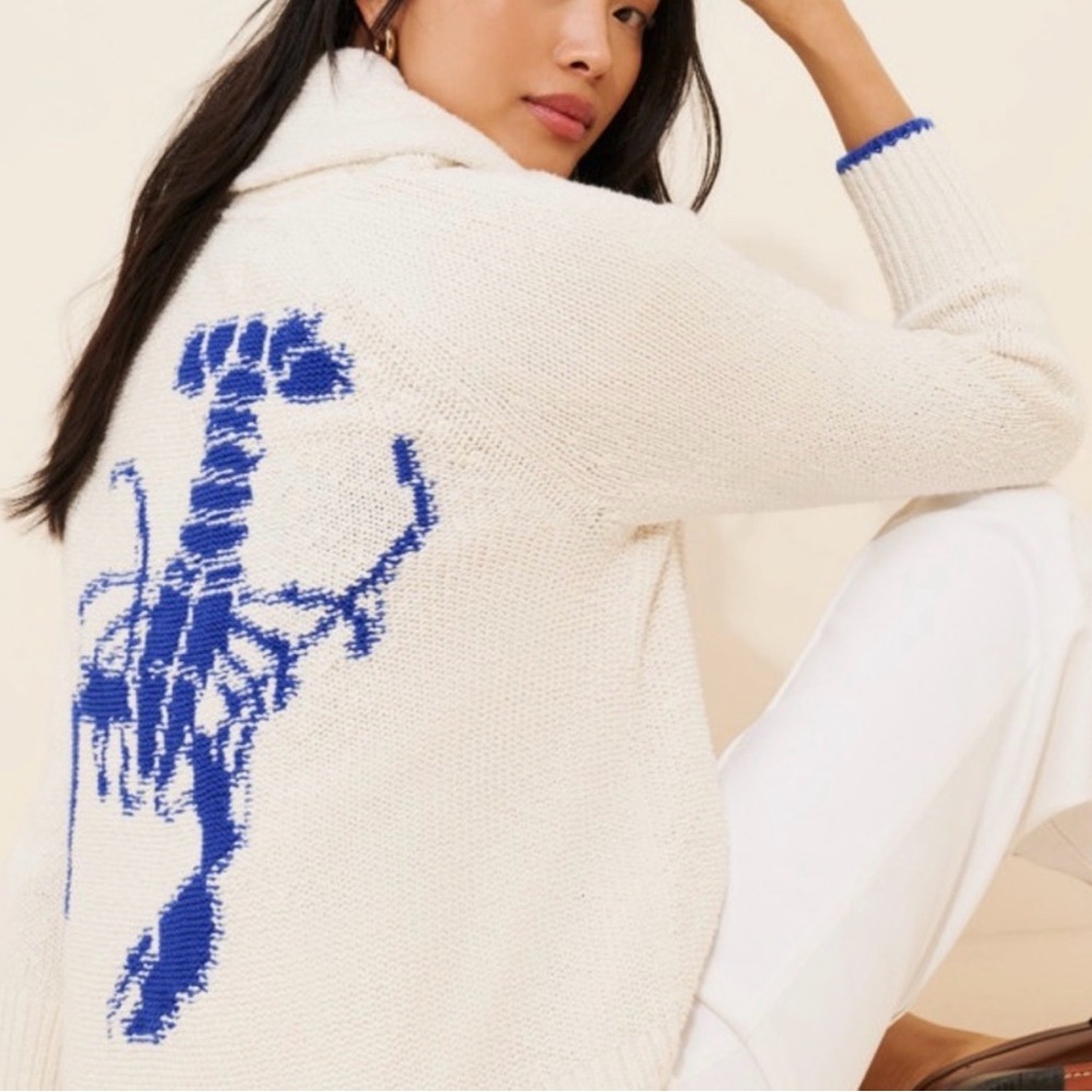 Maeve Women's Cream Sweater with Blue Lobster Design from Anthropologie